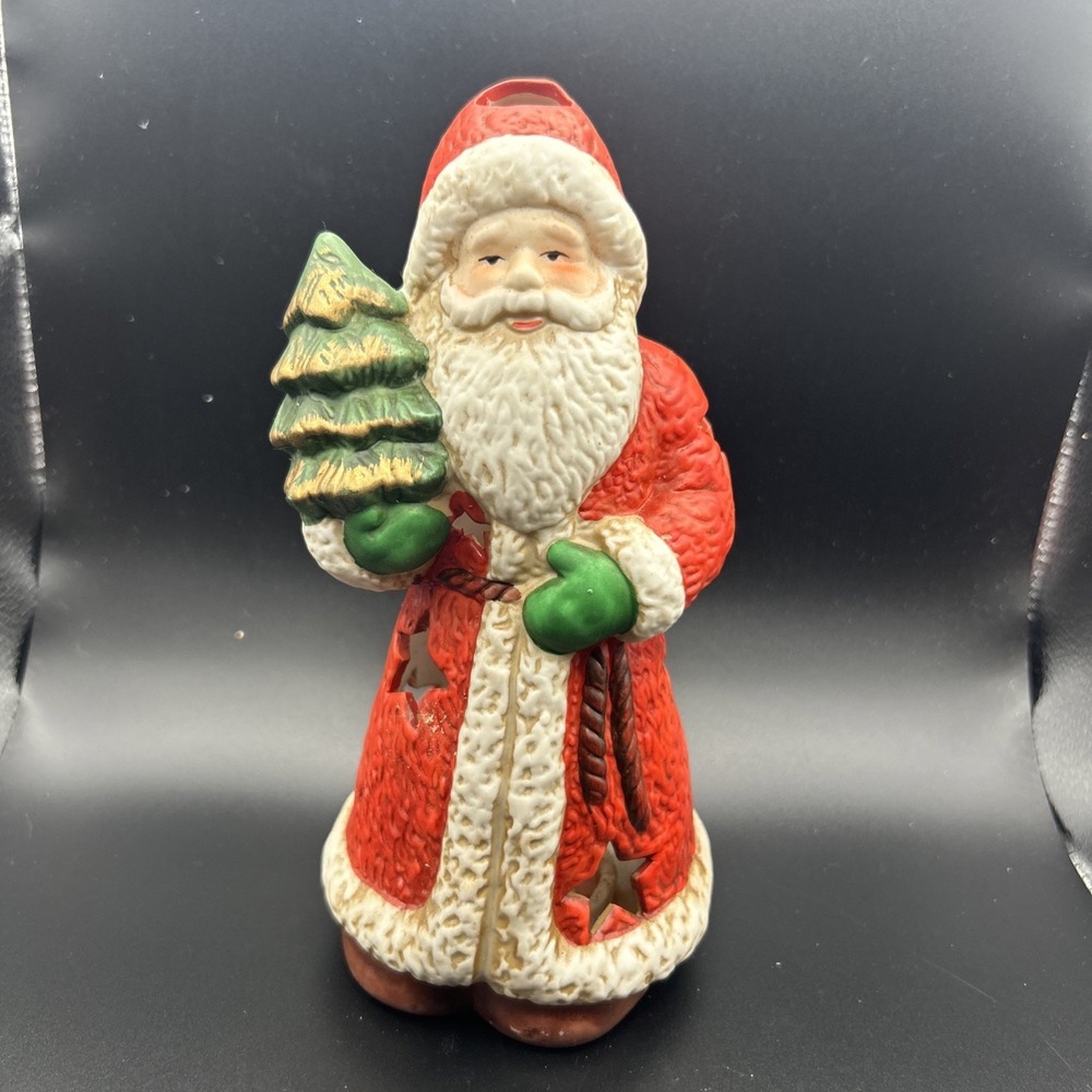 Vintage Hand Painted Ceramic Santa Claus Christmas Figurine Tea Light Holder